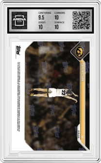 Caitlin Clark from the 2023-24 Bowman U Now set graded by Arena Club and given an overall grade of 10.