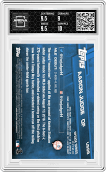 Aaron Judge from the 2017 Topps Update set graded by Arena Club and given an overall grade of 9.5.