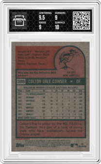 Colton Cowser from the 2024 Topps Heritage set graded by Arena Club and given an overall grade of 9.5.