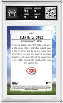 Elly De La Cruz from the 2023 Bowman  set graded by Arena Club and given an overall grade of 9.5.