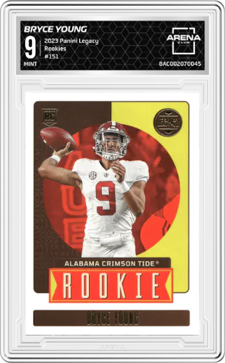 Bryce Young from the 2023 Panini Legacy set graded by Arena Club and given an overall grade of 9.
