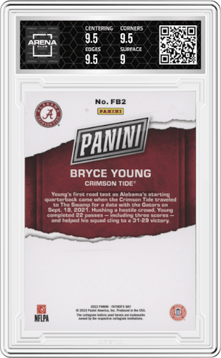 Bryce Young from the 2023 Panini Father's Day set graded by Arena Club and given an overall grade of 9.5.