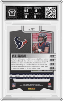 C.J. Stroud from the 2023 Panini Absolute set graded by Arena Club and given an overall grade of 9.5.