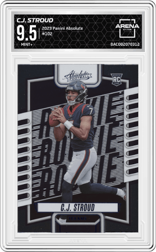 C.J. Stroud from the 2023 Panini Absolute set graded by Arena Club and given an overall grade of 9.5.