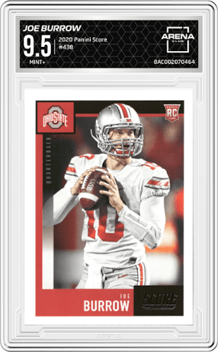 Joe Burrow from the 2020 Panini Score set graded by Arena Club and given an overall grade of 9.5.