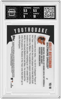Adley Rutschman from the 2023 Topps Chrome set graded by Arena Club and given an overall grade of 9.5.