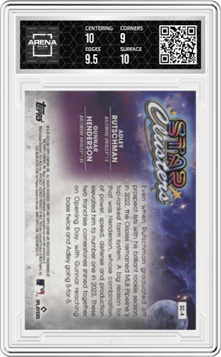 Adley Rutschman/Gunnar Henderson from the 2023 Topps Cosmic Chrome set graded by Arena Club and given an overall grade of 9.5.
