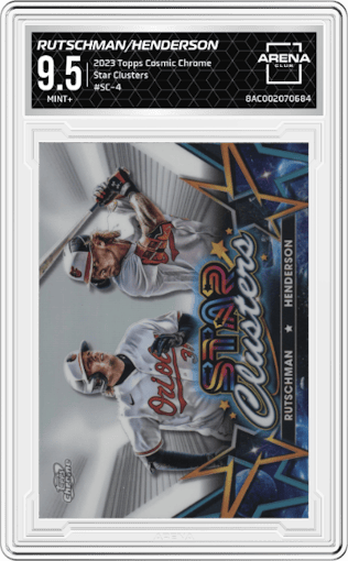 Adley Rutschman/Gunnar Henderson from the 2023 Topps Cosmic Chrome set graded by Arena Club and given an overall grade of 9.5.