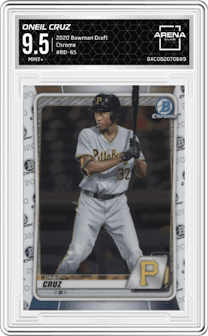 Oneil Cruz from the 2020 Bowman Draft set graded by Arena Club and given an overall grade of 9.5.