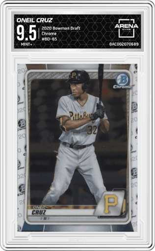 Oneil Cruz from the 2020 Bowman Draft set graded by Arena Club and given an overall grade of 9.5.