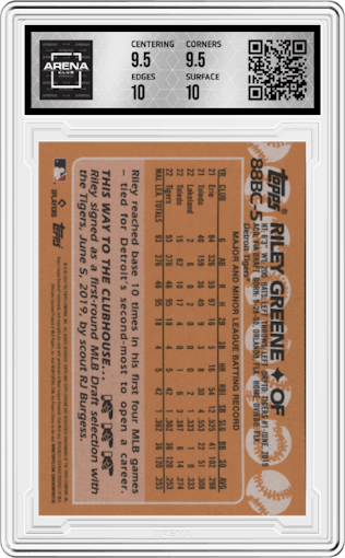 Riley Greene from the 2023 Topps Chrome set graded by Arena Club and given an overall grade of 10.