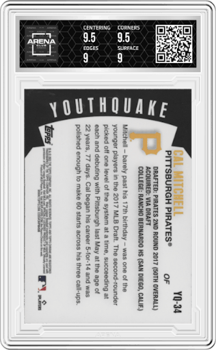 Cal Mitchell from the 2023 Topps Chrome set graded by Arena Club and given an overall grade of 9.5.