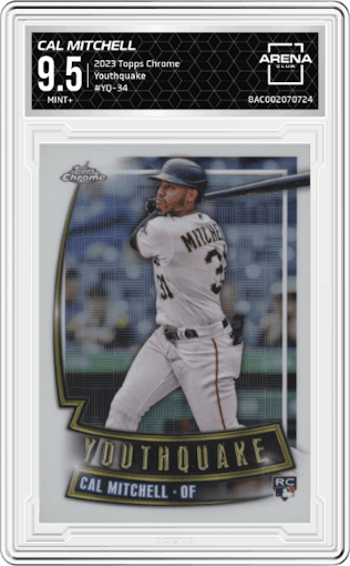 Cal Mitchell from the 2023 Topps Chrome set graded by Arena Club and given an overall grade of 9.5.