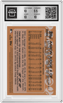 Aaron Judge from the 2023 Topps Chrome set graded by Arena Club and given an overall grade of 10.