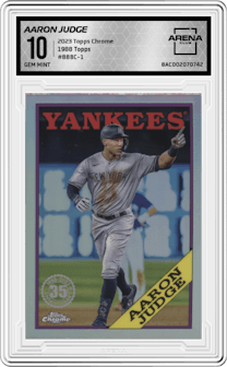Aaron Judge from the 2023 Topps Chrome set graded by Arena Club and given an overall grade of 10.
