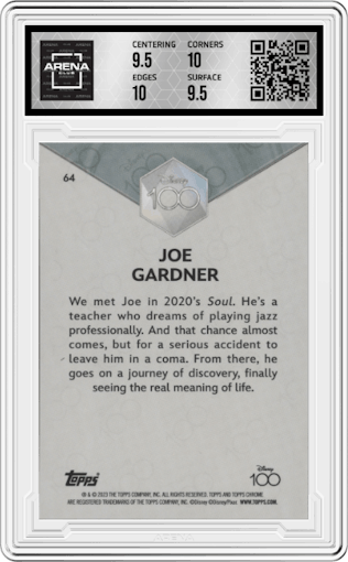 Joe Gardner from the 2023 Topps Chrome Disney 100 set graded by Arena Club and given an overall grade of 10.
