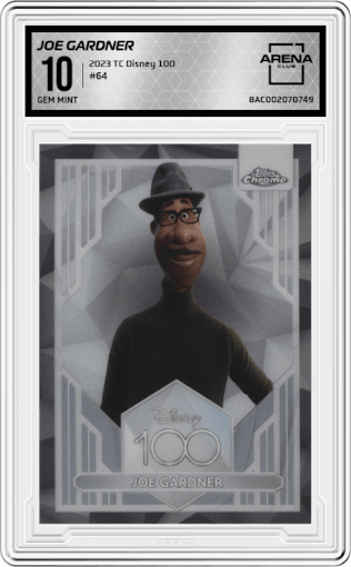 Joe Gardner from the 2023 Topps Chrome Disney 100 set graded by Arena Club and given an overall grade of 10.