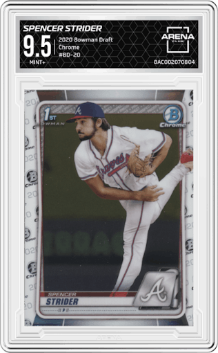 Spencer Strider from the 2020 Bowman Draft set graded by Arena Club and given an overall grade of 9.5.