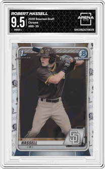 Robert Hassell from the 2020 Bowman Draft set graded by Arena Club and given an overall grade of 9.5.