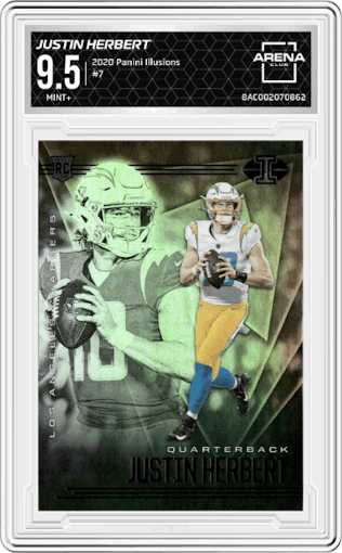 Justin Herbert from the 2020 Panini Illusions set graded by Arena Club and given an overall grade of 9.5.