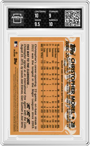 Christopher Morel from the 2023 Topps Chrome set graded by Arena Club and given an overall grade of 9.5.