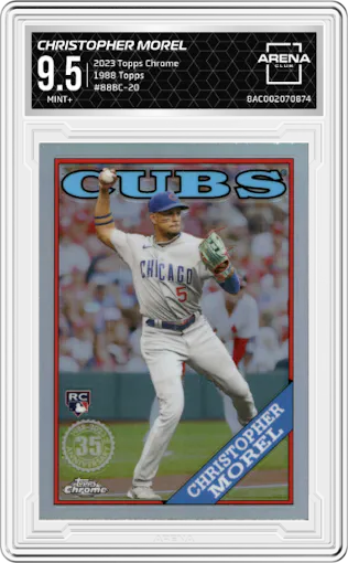 Christopher Morel from the 2023 Topps Chrome set graded by Arena Club and given an overall grade of 9.5.