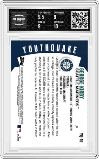 George Kirby from the 2023 Topps Chrome set graded by Arena Club and given an overall grade of 9.5.