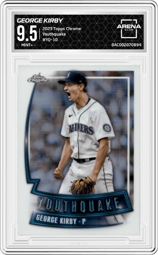 George Kirby from the 2023 Topps Chrome set graded by Arena Club and given an overall grade of 9.5.