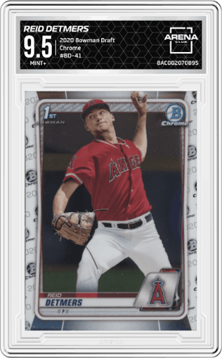 Reid Detmers from the 2020 Bowman Draft set graded by Arena Club and given an overall grade of 9.5.