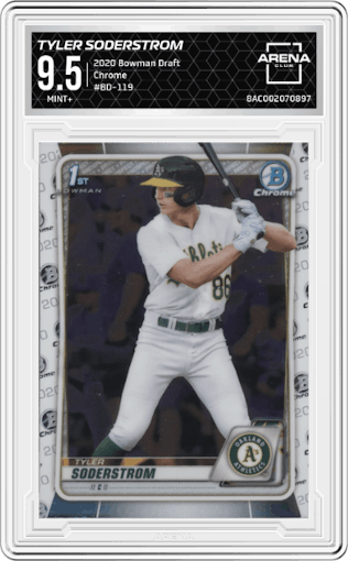 Tyler Soderstrom from the 2020 Bowman Draft set graded by Arena Club and given an overall grade of 9.5.
