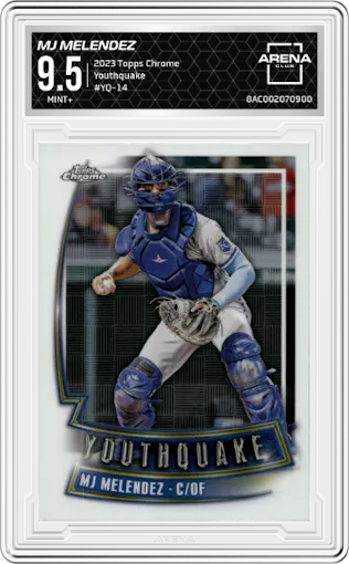 MJ Melendez from the 2023 Topps Chrome set graded by Arena Club and given an overall grade of 9.5.