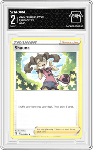 Shauna from the 2021 Pokemon SWSH set graded by Arena Club and given an overall grade of 2.