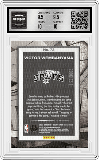 Victor Wembanyama from the 2023-24 Panini Court Kings set graded by Arena Club and given an overall grade of 10.