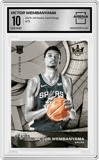 Victor Wembanyama from the 2023-24 Panini Court Kings set graded by Arena Club and given an overall grade of 10.