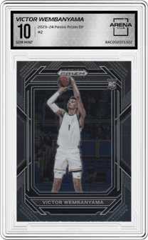 Victor Wembanyama from the 2023-24 Panini Prizm Draft Picks set graded by Arena Club and given an overall grade of 10.