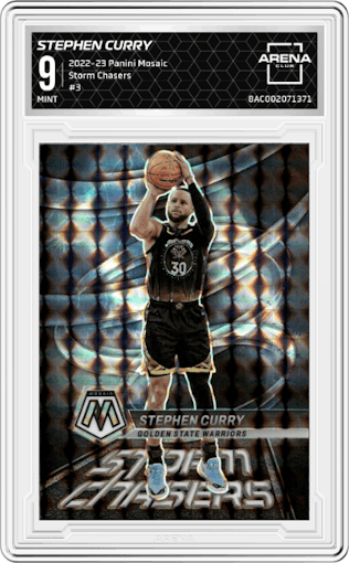 Stephen Curry from the 2022-23 Panini Mosaic set graded by Arena Club and given an overall grade of 9.