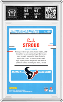 C.J. Stroud from the 2023 Panini Donruss set graded by Arena Club and given an overall grade of 9.5.