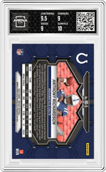 Anthony Richardson from the 2023 Panini Mosaic set featuring a Reactive Blue parallel graded by Arena Club and given an overall grade of 9.5.