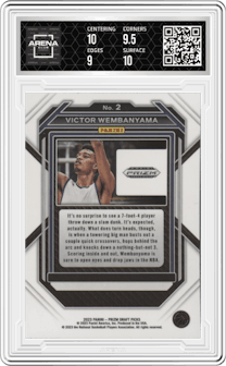Victor Wembanyama from the 2023-24 Panini Prizm Draft Picks set graded by Arena Club and given an overall grade of 9.5.