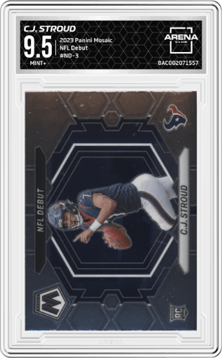 C.J. Stroud  from the 2023 Panini Mosaic set graded by Arena Club and given an overall grade of 9.5.