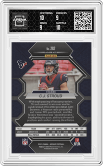 C.J. Stroud from the 2023 Panini Mosaic set graded by Arena Club and given an overall grade of 9.5.