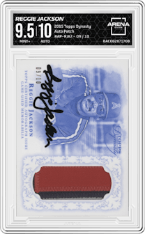 Reggie Jackson from the 2015 Topps Dynasty set graded by Arena Club and given an overall grade of 9.5.