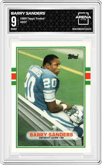 Barry Sanders from the 1989 Topps Traded set graded by Arena Club and given an overall grade of 9.