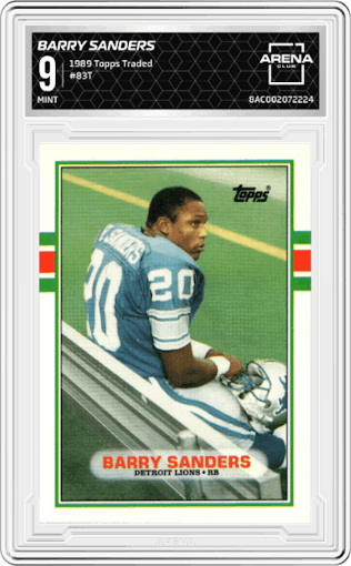 Barry Sanders from the 1989 Topps Traded set graded by Arena Club and given an overall grade of 9.