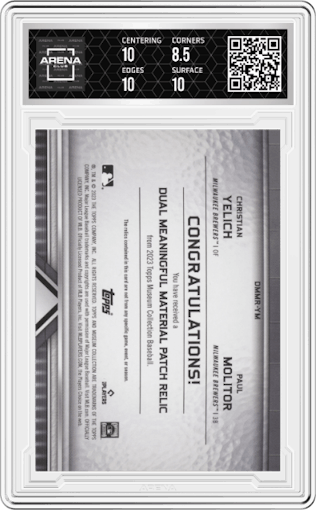 Christian Yelich/Paul Molitor from the 2023 Topps Museum Collection set graded by Arena Club and given an overall grade of 9.