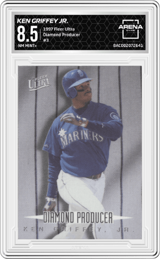 Ken Griffey Jr. from the 1997 Fleer Ultra set graded by Arena Club and given an overall grade of 8.5.