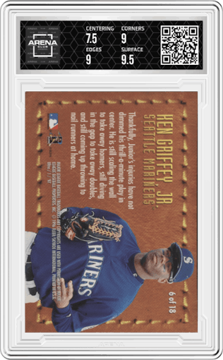Ken Griffey Jr. from the 1997 Fleer Ultra set graded by Arena Club and given an overall grade of 8.
