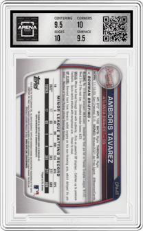 Ambioris Tavarez from the 2023 Bowman  set graded by Arena Club and given an overall grade of 10.