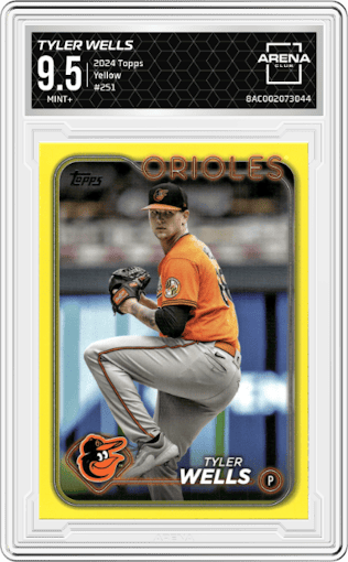 Tyler Wells from the 2024 Topps  set featuring a Yellow parallel graded by Arena Club and given an overall grade of 9.5.