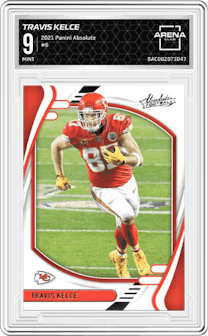 Travis Kelce from the 2021 Panini Absolute set graded by Arena Club and given an overall grade of 9.
